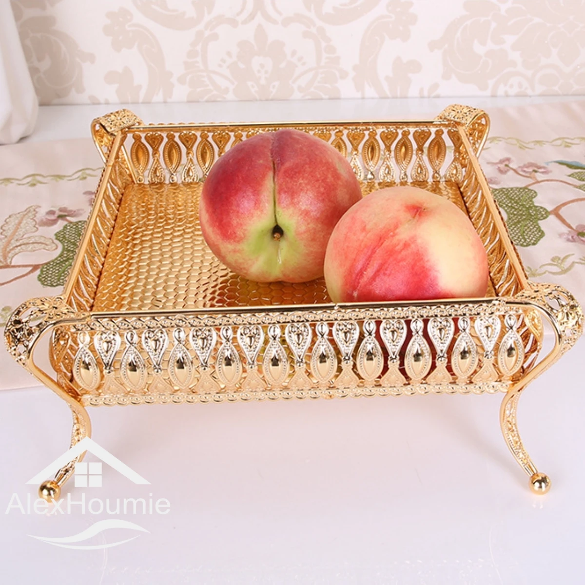 Fruit Tray Round StorageBasket Tray with Bread  Fruit Cake Food Plate Serving Tray for Home Gold Vintage Fruit Plate Pastry