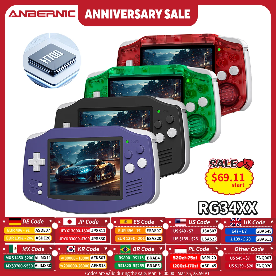 ANBERNIC RG34XX Retro Video Handheld Spielkonsole 3,4 IPS Bildschirm 32G Linux 64-bit System Unterstützung 5G WiFi Bluetooth HD TV Ausgang