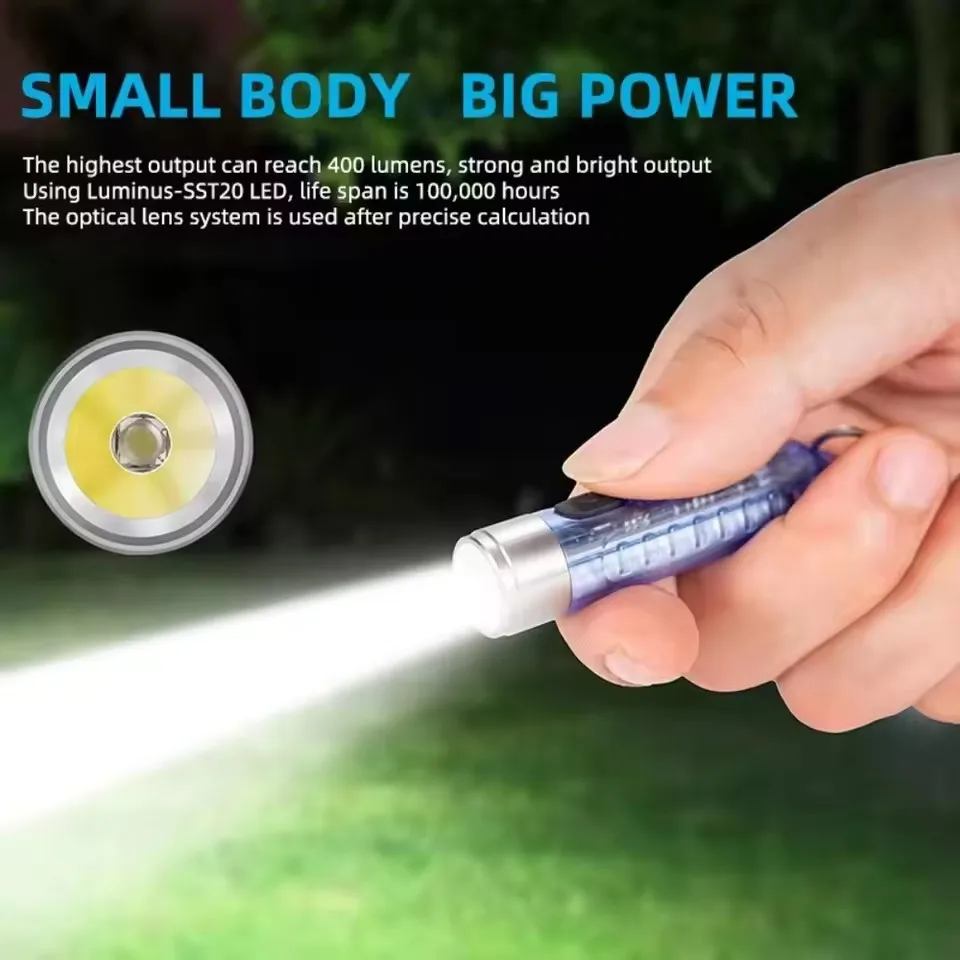 Rechargeable Mini Keychain Flashlight 10 Modes Magnetic Base Outdoor Camping Torch Keychains