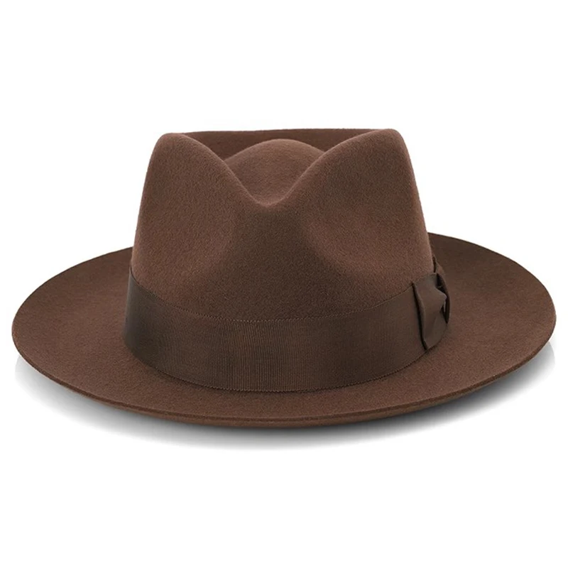 Big Head Men's Vintage Style 100% Wool Fedora Hat , Black Brown Grey Coffee Blue Color 6cm Brim Party Dress Classic Felt Hat