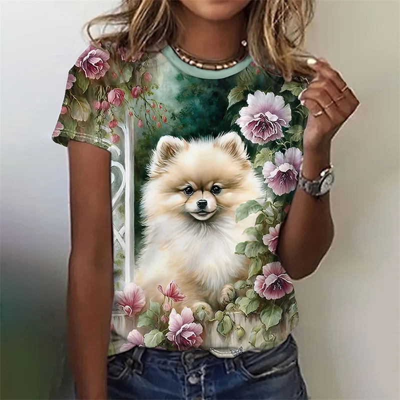 3D Printed Kawaii Cat Dog T-Shirt For Women Funny Animal Graphic Tees Summer Casual Round Neck Tops Short Sleeve Loose T Shirts