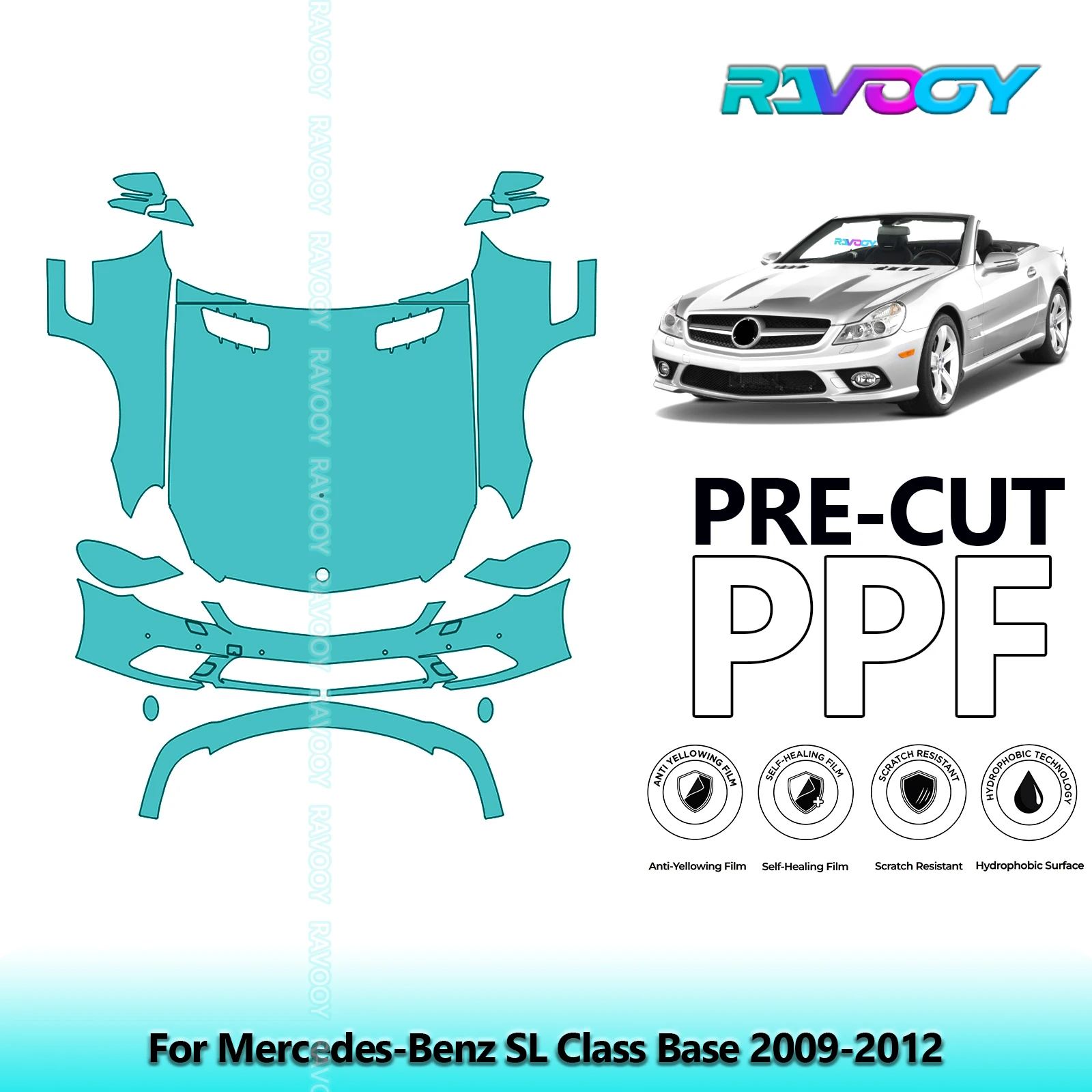 

Car Front Kit Clear Bra Precut PPF Paint Protection Film For Mercedes-Benz SL Class Base 2009-2012