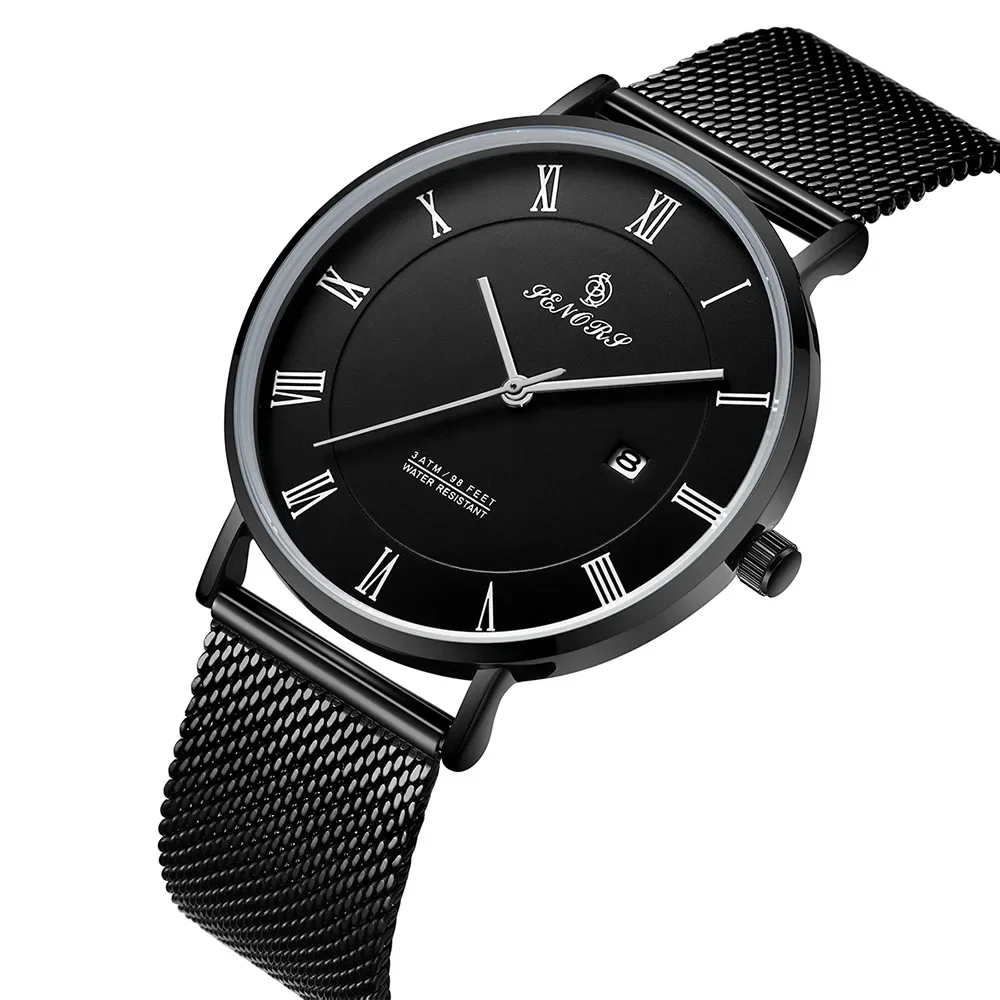 2025Watch 114, мужские кварцевые часы с календарем, ультратонкие повседневные спортивные часы с сетчатым ремнем