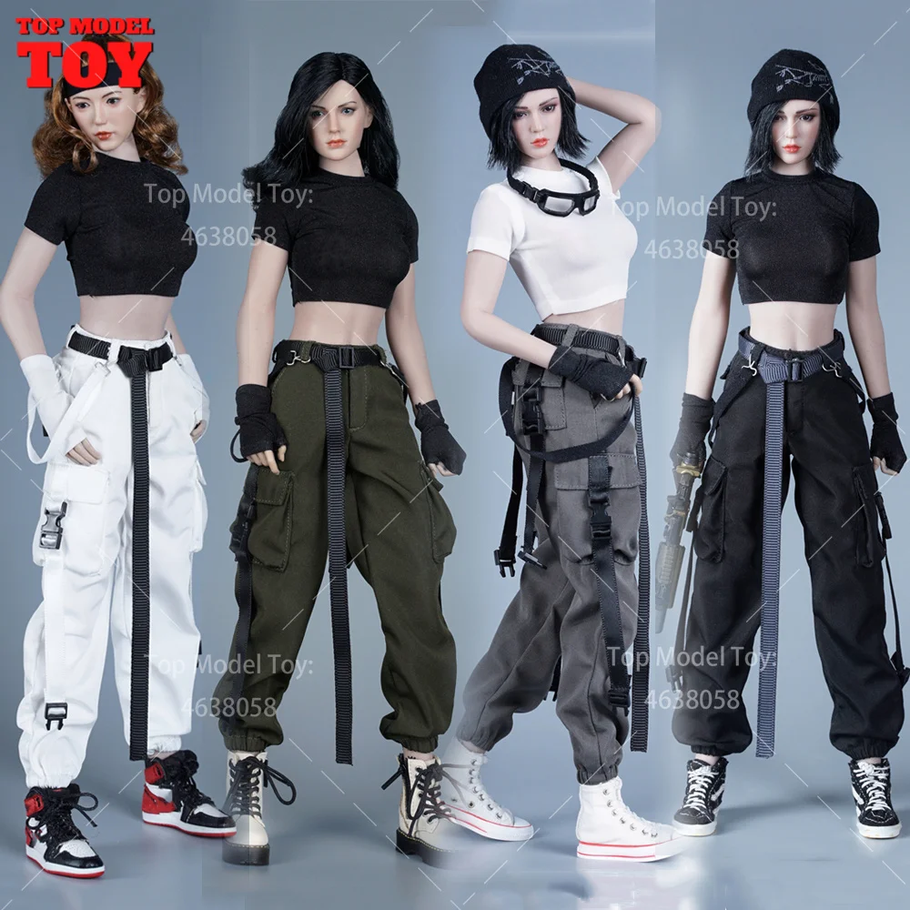 CHILI TOYS CL003 1/6 Female Multi-pocket Overalls T-shirt Pants Set Clothes Model for 12'' Soldier Action Figure Body Dolls