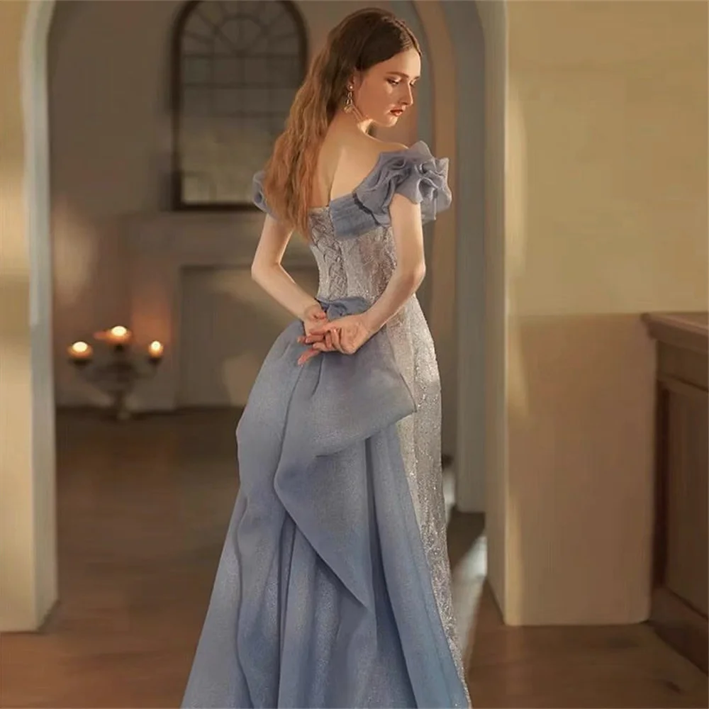 Customized Prom Dress Exquisite Off The Shoulder Sheath Pageant Dresses Flouncing Tulle Ruched Formal Evening Gowns 드레스 연주복 파티복