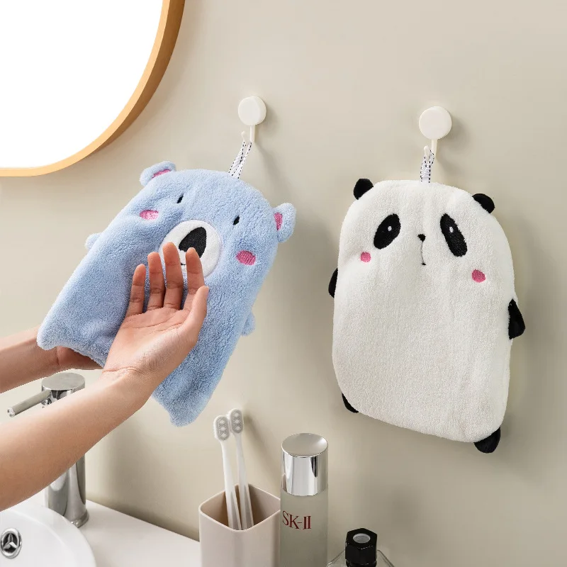 Cartoon Animal Hand Towel Panda Koala Child Terry Towels Home Absorbent Dishcloth Kitchen Bathroom Rag with Hanging Loops