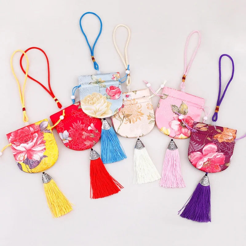 StoBag 5pcs Chinese Sachet Hanging Bags Silk Gift Drawstring Jewelry Package Storage Pocket Reusable Pouch Portable Decoration