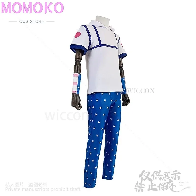 

COSda@Sbr Anime Jo Cosplay NEW Bizarre Costume Johnny Joestar Top Blue Pants Hat Wrist Guard Gold Wigs Jirai Kei Set Man Customi