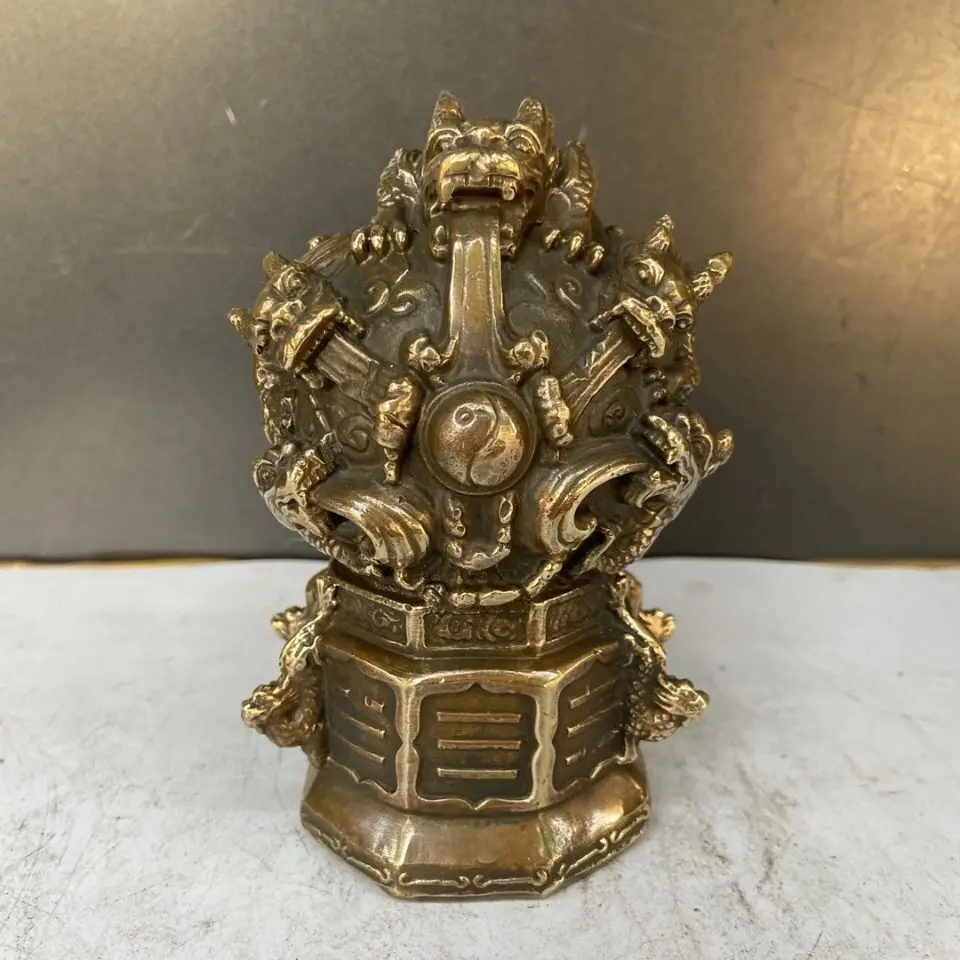 

Vintage Brass Nine Dragon Pearl Statue Chinese Decor Ornament Collectible Art