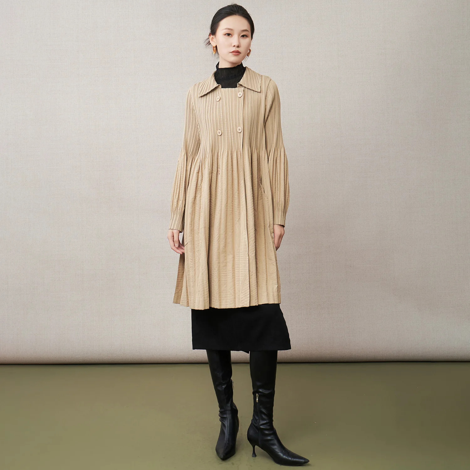 

Miyake плиссированный плащ средней длины 202, женский двубортный свободный модный универсальный кардиган, внешний осенний кардиган