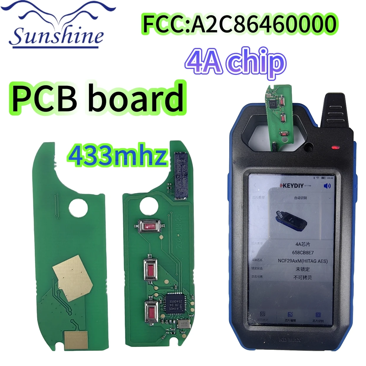 サンシャイン PCB アフターマーケット フリップ リモート キー HITAG AES 4A チップ 433Mhz A2C 86460000   フィアット ストラーダ MOBI UNO Fiorino E MAIS 用フォブ