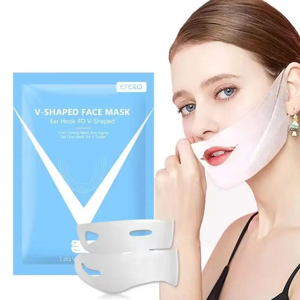 1Pc 4D Ear Hook V-shaped Face Mask Chin Firming Slimming Gel Face Masks Lifting Face Mask Bandage Double Chin V Shape Face Mask