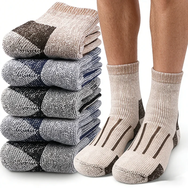 

3Pairs Merino Wool Outdoor Men's Ankle Socks Winter Thick Warm for Hiking Skiing Daily Wear Plush Sports Casual Crew Sock
