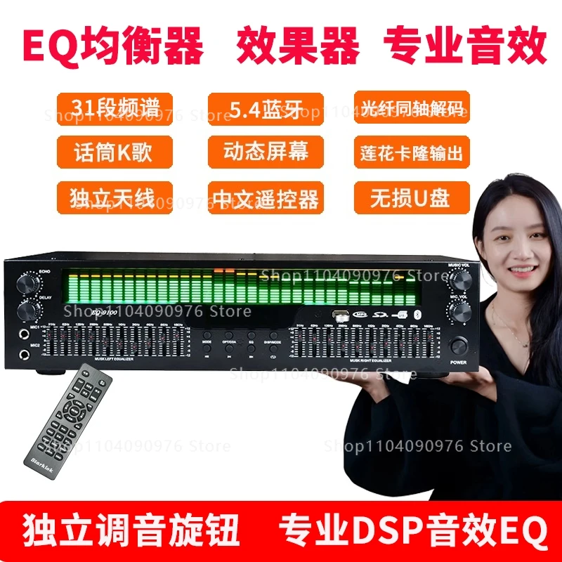 Professional 31 Band HiFi Equalizer Effects Processor 2 in 1 Bluetooth Optical Coaxial KTV Anti Howling Preamp