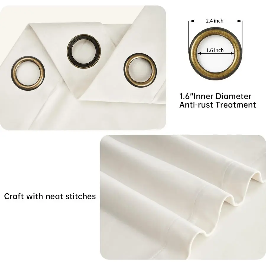 Cortinas blackout de veludo creme marfim, 84 polegadas de comprimento, escurecimento do quarto esmagado, isolamento térmico pesado, à prova de som, moderno, berçário