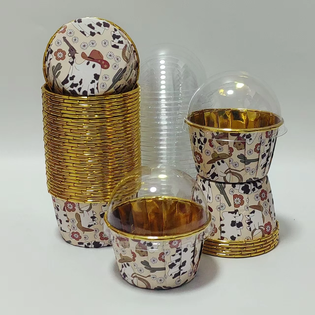 أكواب كعكة على طراز الهالوين، 50 قطعة من أكواب كب كيك للاستعمال مرة واحدة، أكواب مافن مع أغطية/بدون أغطية، أكواب الخبز، مقاومة للحرارة #5