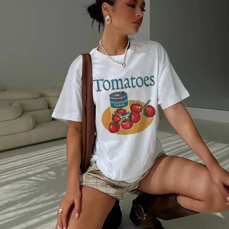 

Women Cute Y2k Tomatoes Graphic Tees 90s Retro Vegetable T Shirt Short Sleeve Aesthetic Foodie Shirt Unisex Trendy Summer Tops