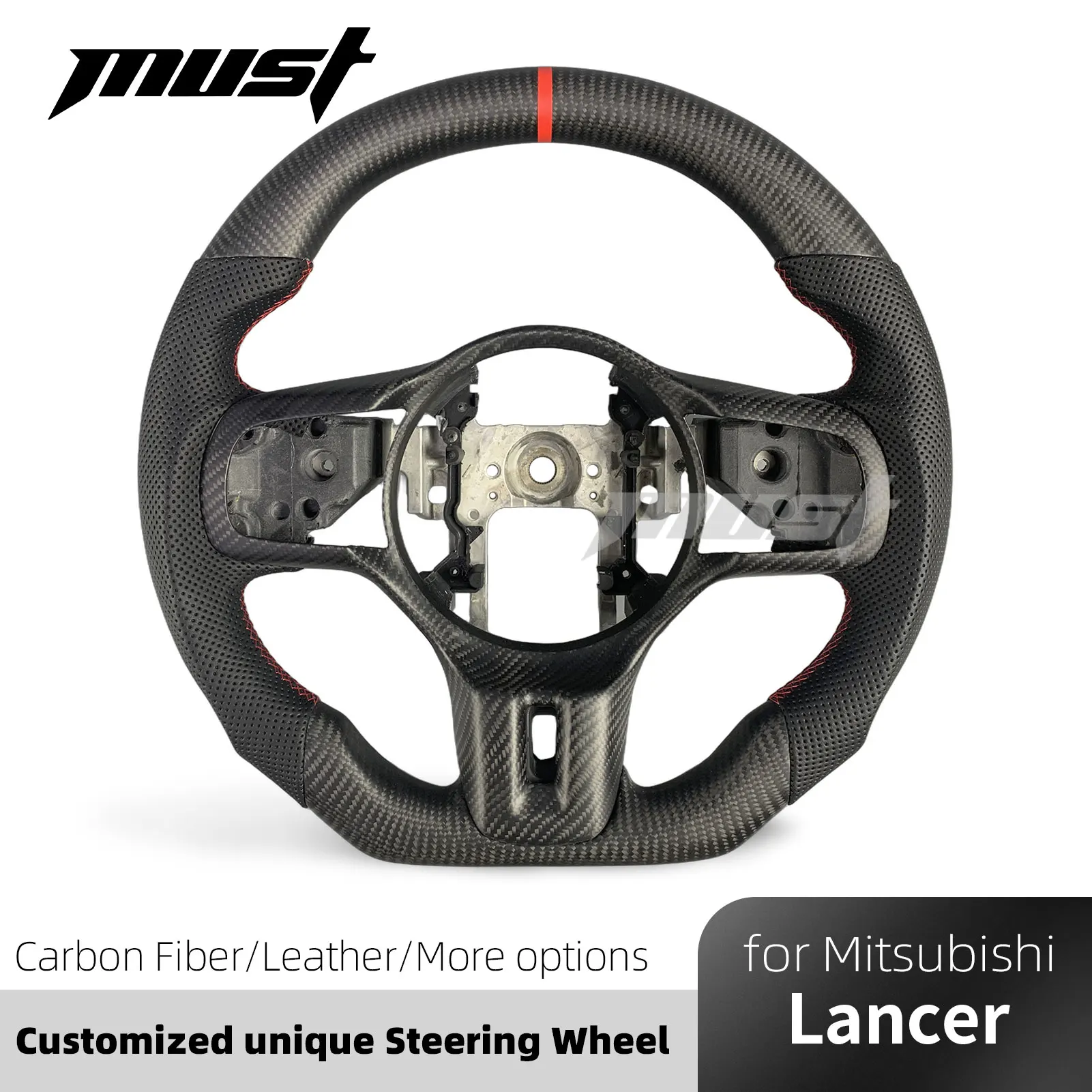 Custom Matte Carbon Fiber Steering Wheel for Mitsubishi Lancer 2008-2016 10th Gen Evolution EVO X GSR MR X FQ-400 Final Edition