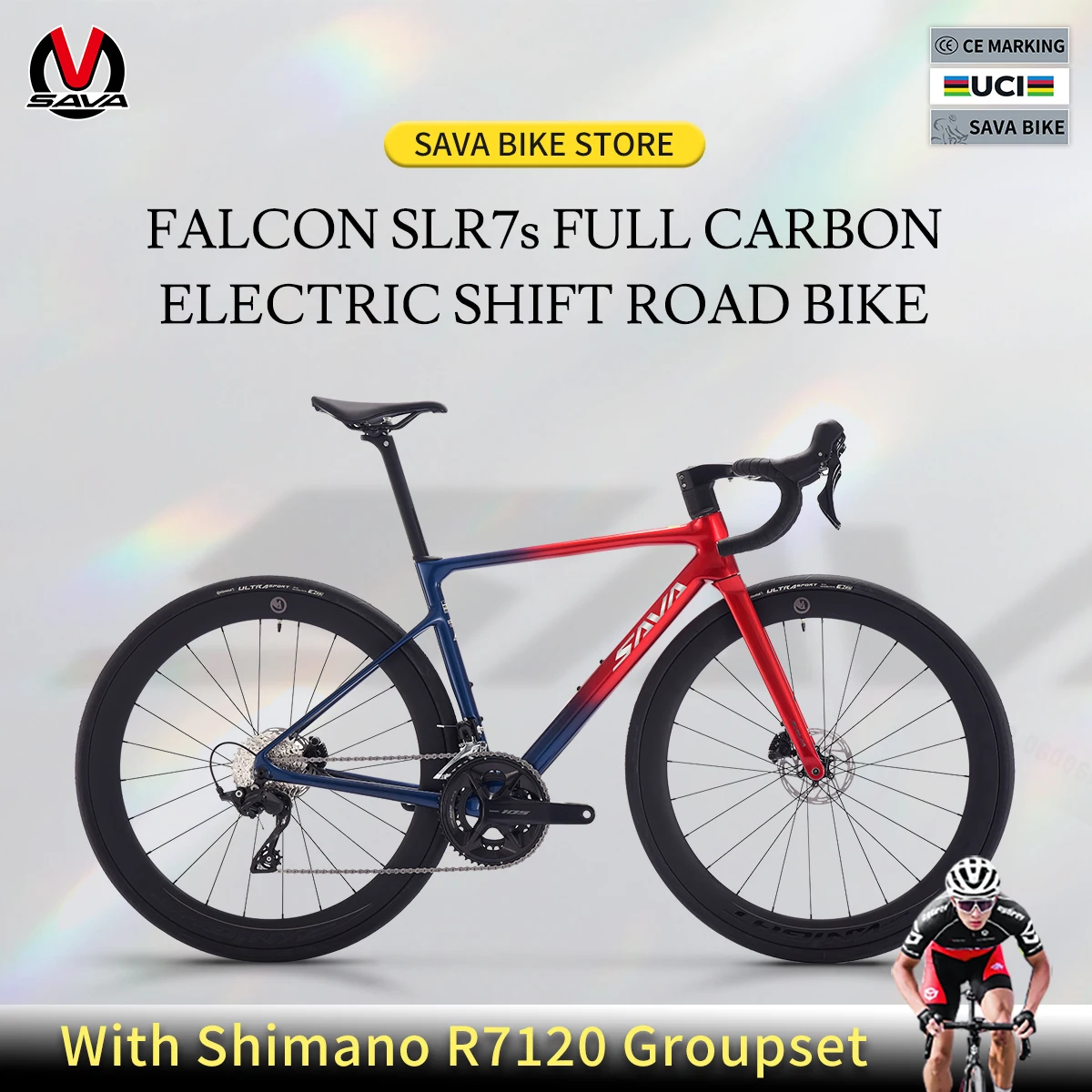 

SAVA Falcon SLR7-S Road Bike Full Carbon 24 Speed Electronic Shifting Ultralight 7.7kg with SHIMAN0 105 7120 Kit