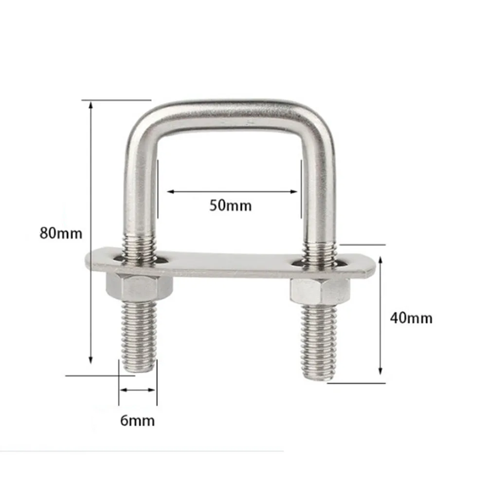 4pcs Right Angle U-bolt U-pipe Clamp U-screw Nut Baffle Stainless Steel Square Clamp M6M8M10 Fastener Car Boat Repair Hardware