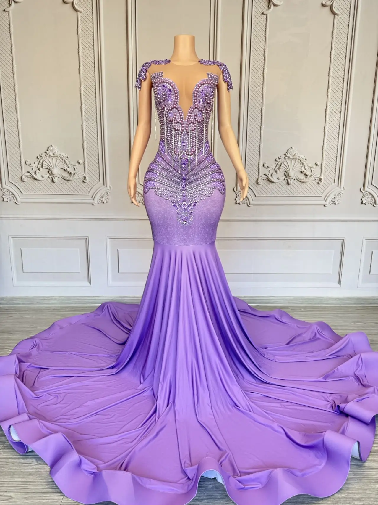 

Qianniuhua Sparkly Purple Diamonds Mermaid Prom Dress Glitter Sequins Bead Crystal Rhinestones Vestidos Birthday Party Dresses