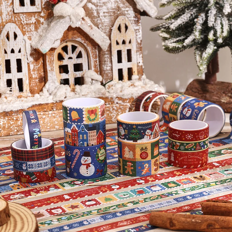 Festive Christmas Cartoon Washi Tape Set 12 Rolls Colorful Hand Account Decoration Sticker Gift Box for DIY Scrapbooking Journal