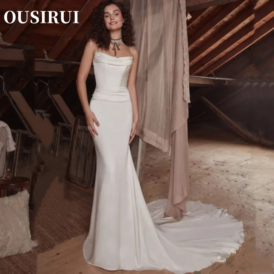 

OUSIRUI Lace Appliques Sexy Mermaid Bride Gown Zipper Button New Spaghetti Straps Wedding Dress Strapless Vestido De Casamento