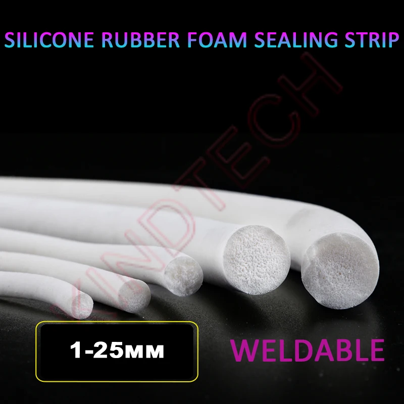 1-20M White Silicone Rubber Foam Sealing Strip Round VMQ Sponge Cord Cabinet Door Seal Dia 1/1.2/1.5/2/2.5/3/4/4.5/5/5.5 ~ 25mm