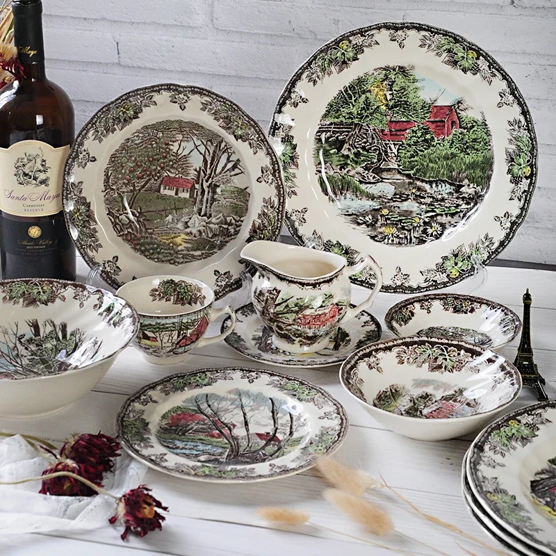 

British, European pastoral Nordic ceramic western tableware, steak plate, dinner plate, dinner plate, household serving platter
