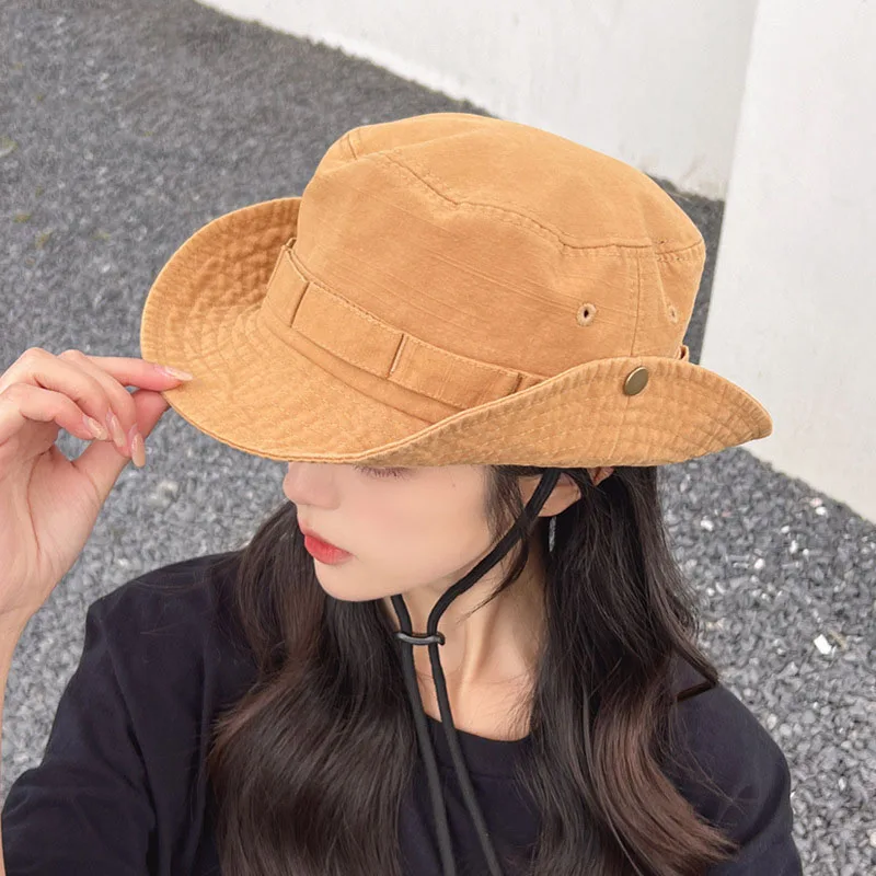 

2024 Men Women Fashion British Cowboy Fisherman Hat Summer Outdoor Sun Protection Hat Mountaineering Fishing Sun Hat Bucket Cap