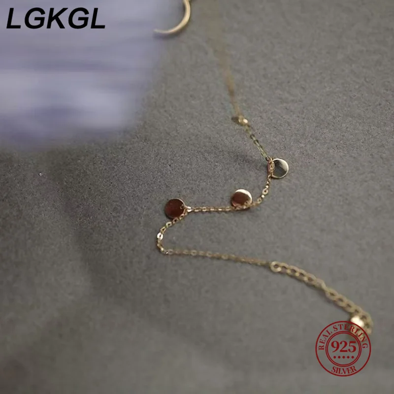 LGKGL S925 Sterling Silver 14k Gold Plated Shiny Disc Bracelet for Women Korean Fashion Simple Temperament Jewelry