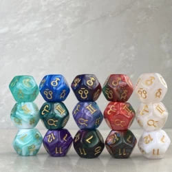 Acrílico Pérola Astrológica Dice Set, Constelação Adivinhação Acessório, Glitter Dice, 3 Cores, D12, 3 Pcs