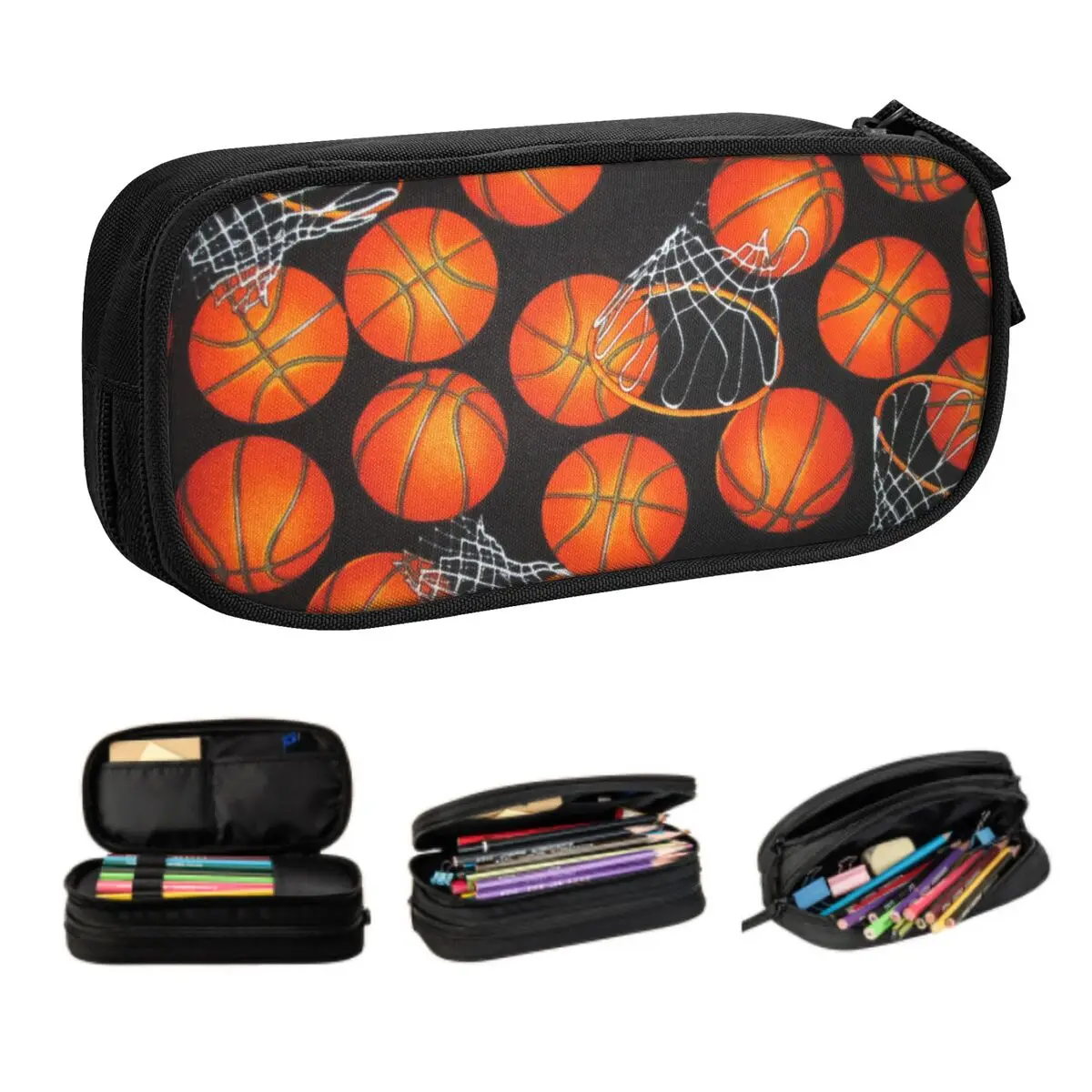 Estuche de lápices redondo de puntos de baloncesto personalizado para niñas y niños, bolsa de lápices de cultura física de gran capacidad, Escuela de estudiantes