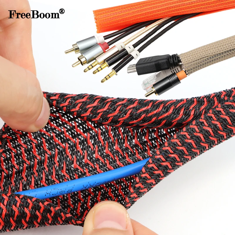 

3/5/10m PET Cable Sleeve Self-Closed 3mm-50mm Flexible Wear Resistant Braid Insulated Split USB Cable Management Protect Sheath