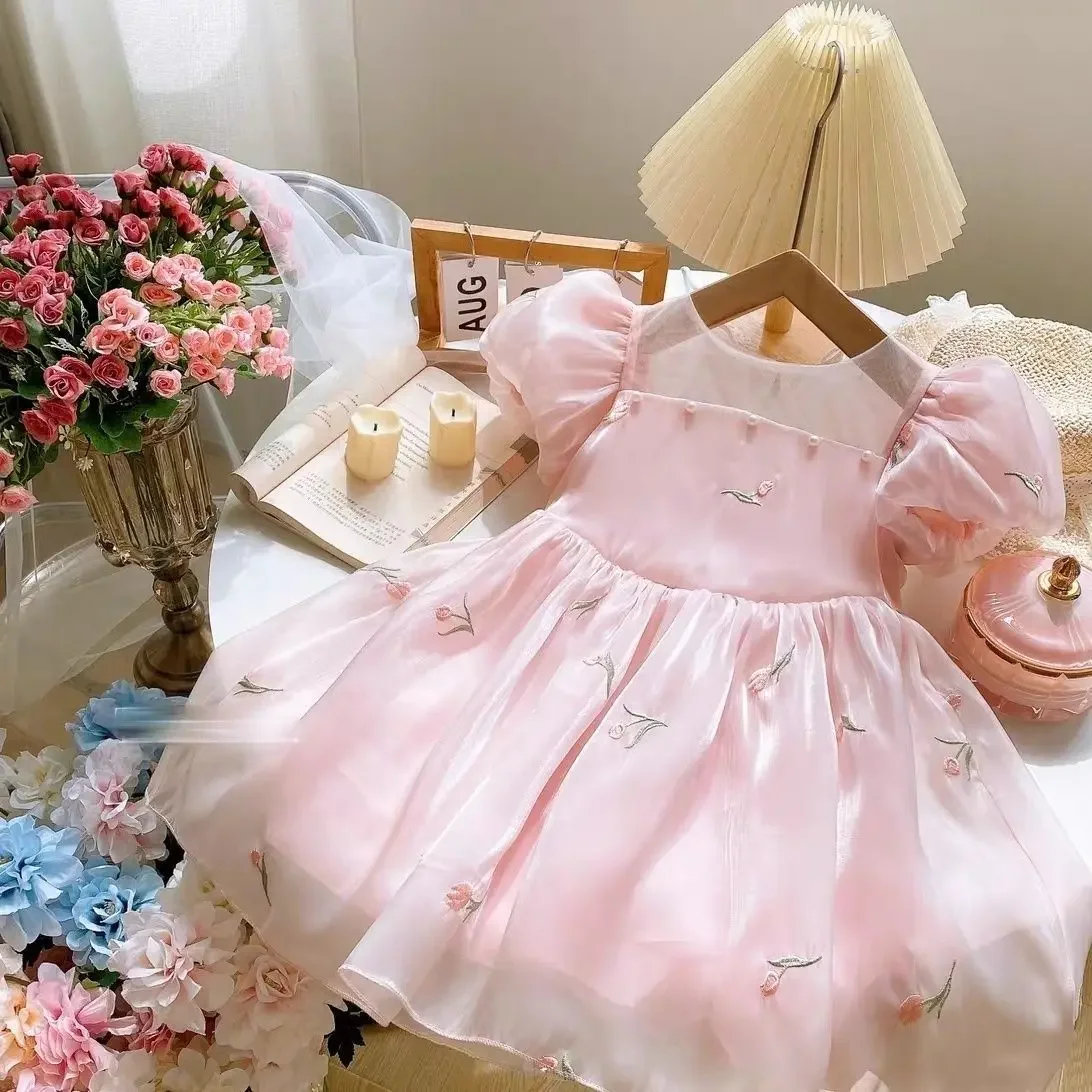 

Новое платье с блестками и крыльями для маленьких девочек, платье с цветочной вышивкой для девочек, детские красивые летние платья, платья на день рождения, детская одежда