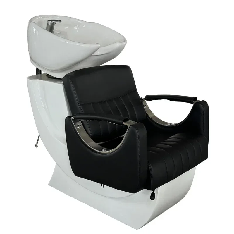 Japanese Style Half Lying Shampoo Chair Flushing Bed Barber Shop Half Lying Punch Bed Acrylic Black