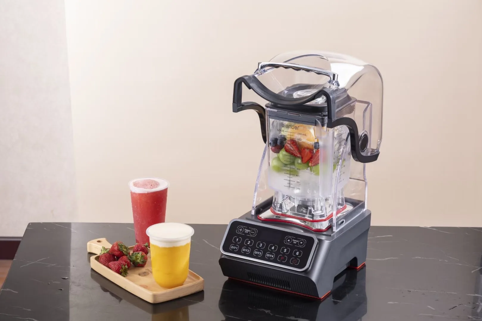 المهنية 1800 واط فرش موتور تيار مباشر خلاط تجاري عازلة للصوت المحمولة خلاط الفاكهة للاستخدام المنزلي والفندق