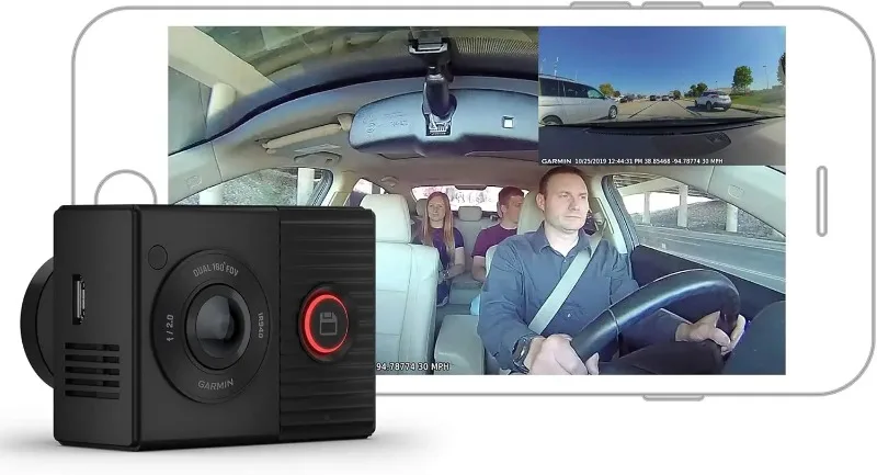 Garmin Dash Cam Tandem Dual-Lens Dash Cam with Two 180-degree Lenses