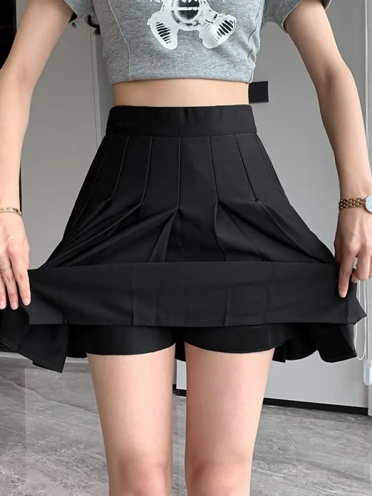 Korean Elastic High Waist Pleated Skirt Woman Black Gray Short A-Line Skirts for Women 2024 Summer Jk Uniform Mini Skirt