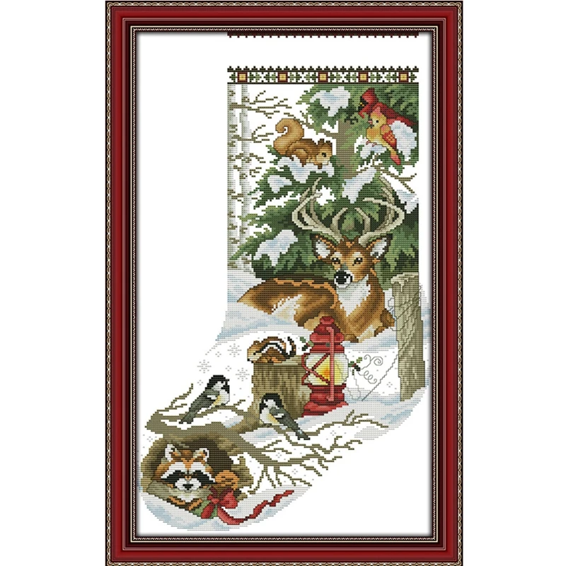 Winter jungle Christmas stockings cross stitch kit 14ct 11ct count printed canvas stitches embroidery DIY handmade needlework