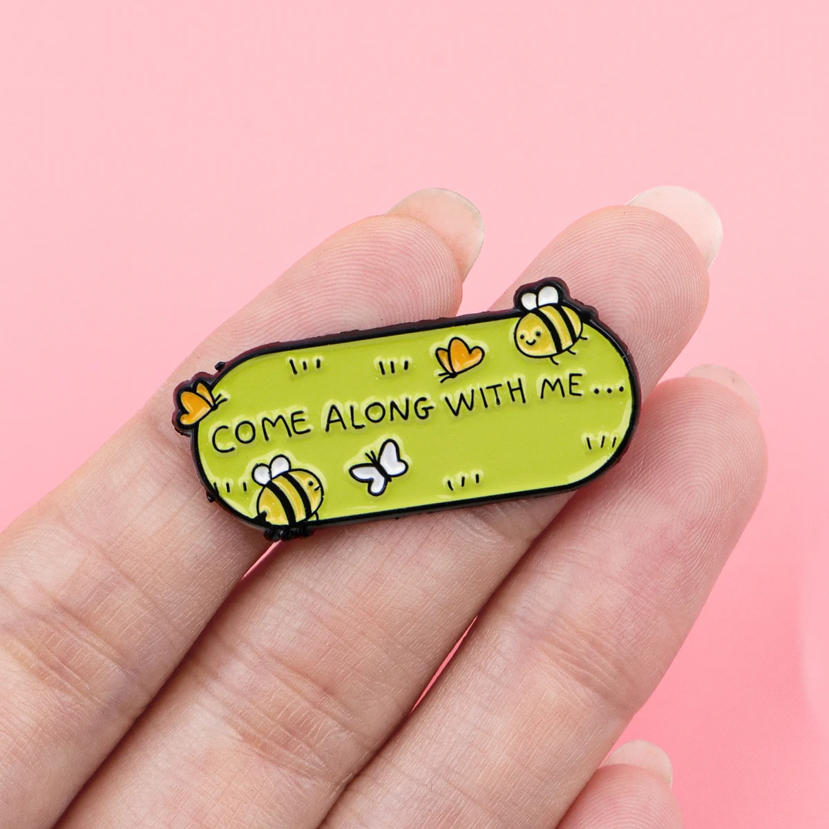 Cute Bee Enamel Pin Cartoon Badges on Backpack "COME ALONG WITH ME" Brooches Hat Lapel Pins Cosplay Accessories Toys Gifts view 3