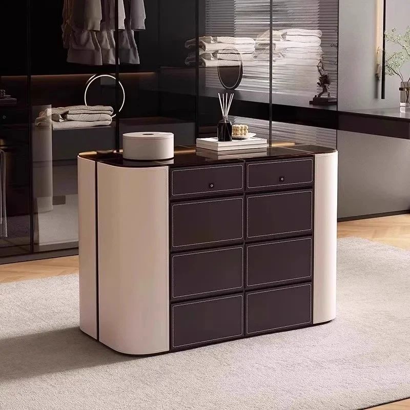 Light Luxury Simple Cloakroom Solid Wood Middle Island Cabinet with Fingerprint Lock Jewelry Jewelry Locker Saddle Leather Stora