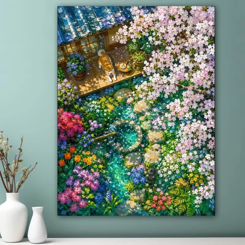 9CT 11ct 14ct Spring Courtyard Printed Kit Cross Stitch Embroidery DIY Needlework Home Decor Craft With Needles Threads 99 Color