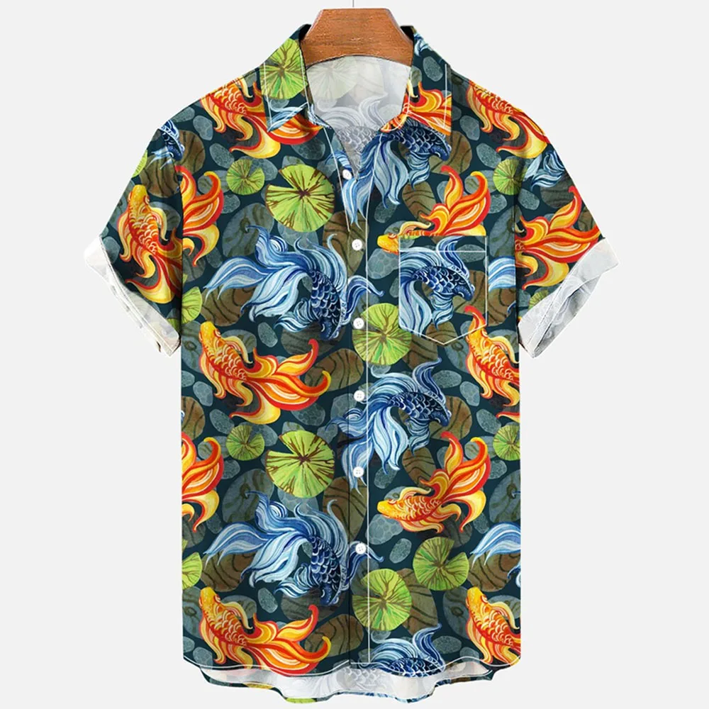 Camisas hawaianas holgadas 3d para hombre, pantalón corto informal, Tops de manga, animales marinos, caballito de mar, pescado, verano 2022