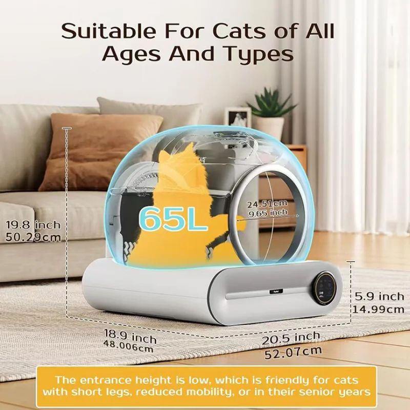 Nouveau bac à litière pour chat autonettoyant intelligent 65L Extra Large fermé automatique toilette pour chat contrôle par application bac à litière pour chat Arenero Gato