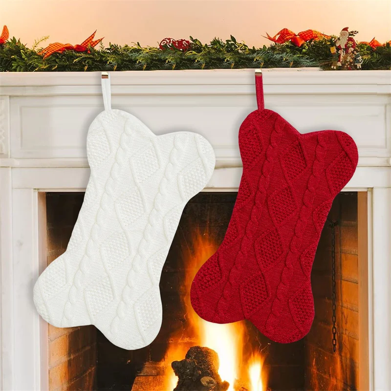 

Exquisite Cute Bone Shaped Christmas Stockings Christmas Tree Decoration Large Capacity Xmas Gifts Bag Festival Decoration