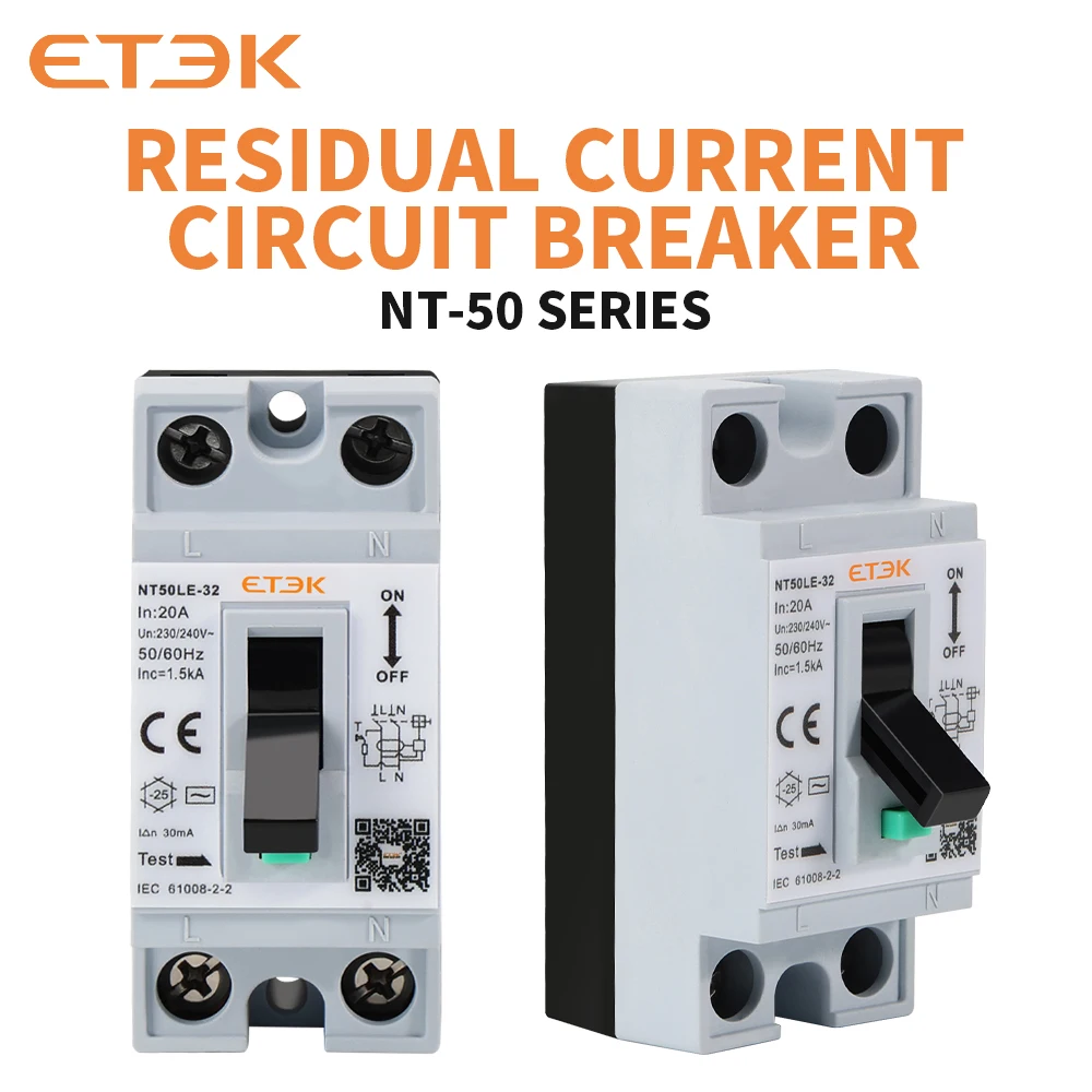 

ETEC AC Series Residual Current Circuit Breaker 30 mA 2-pole 1P+N 2P 20 Amps DC 230V Fast Automatic Circuit Breaker NT50LE-32