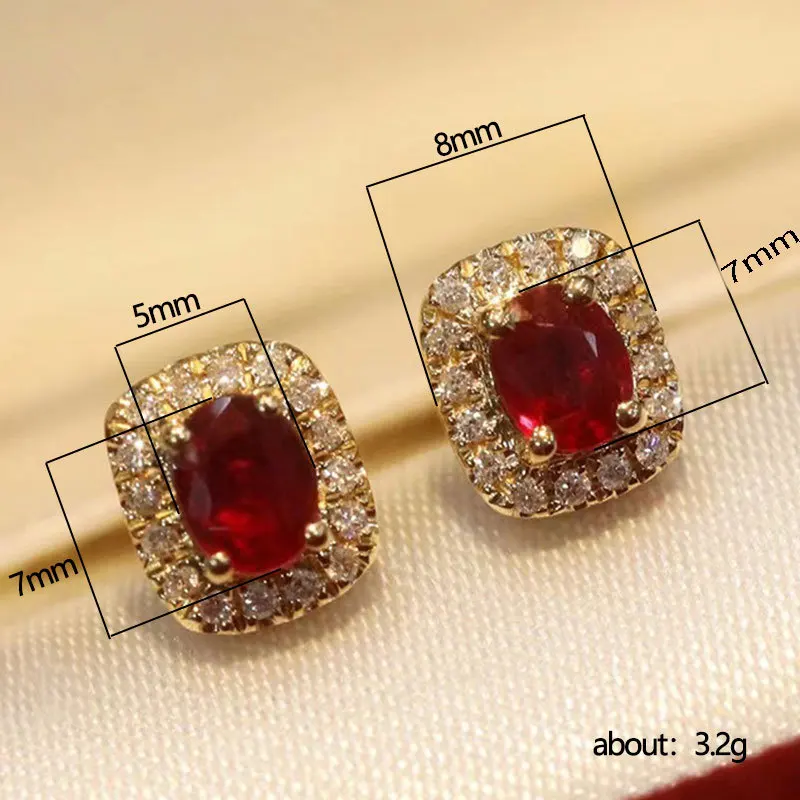 Huitan Fashion Red Cubic Zirconia Kolczyki sztyfty Luksusowe ślubne akcesoria do uszu w kolorze złotym dla kobiet Wszechstronna biżuteria Hurtownia — zdjęcie 7