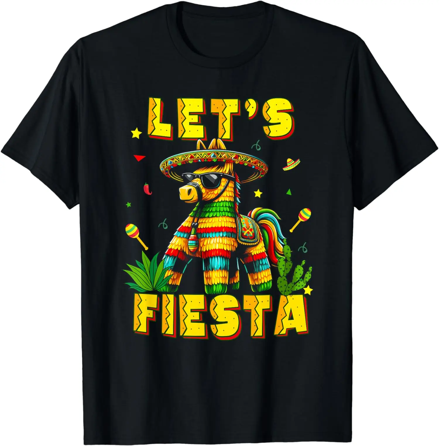 Camiseta estampada para fiesta Let's Shirt Party Fiesta, con diseño de chiles picantes, estilo mexicano, Cinco de Mayo, sombrero, ropa urbana, Mariachi, música