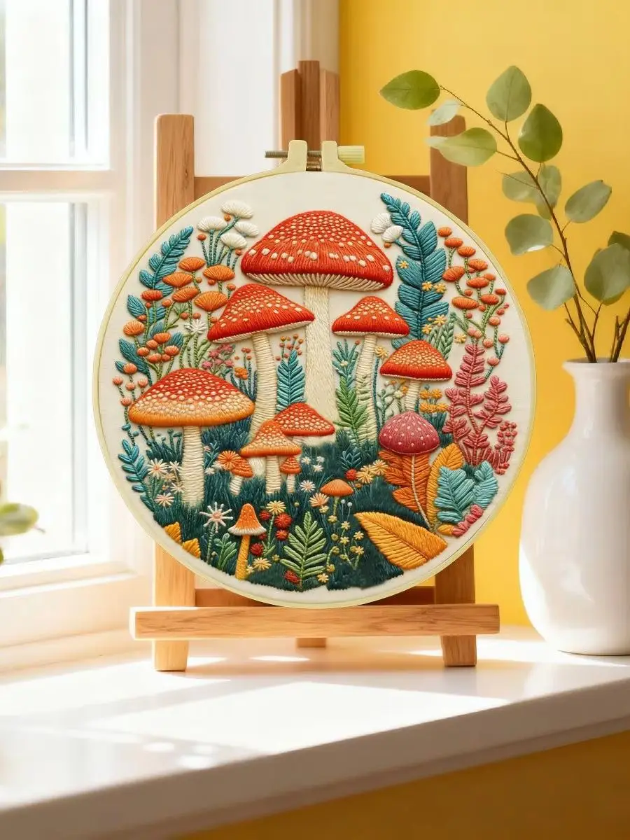 1 Stück 20X20CM/15X15CM 7,87/6,3 Zoll Großes Pilz-Stickerei-Starter-Kit DIY-Kit DIY-Stickerei-Set Handarbeiten Malerei – Detail 6